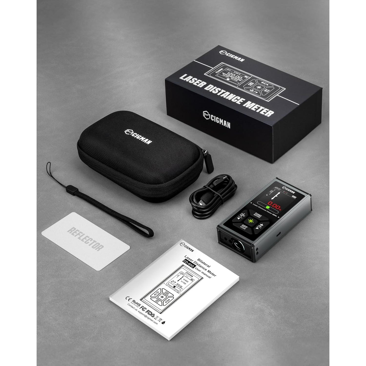 Medidor Láser CIGMAN CD-60G 120m Verde Recargable con Nivel