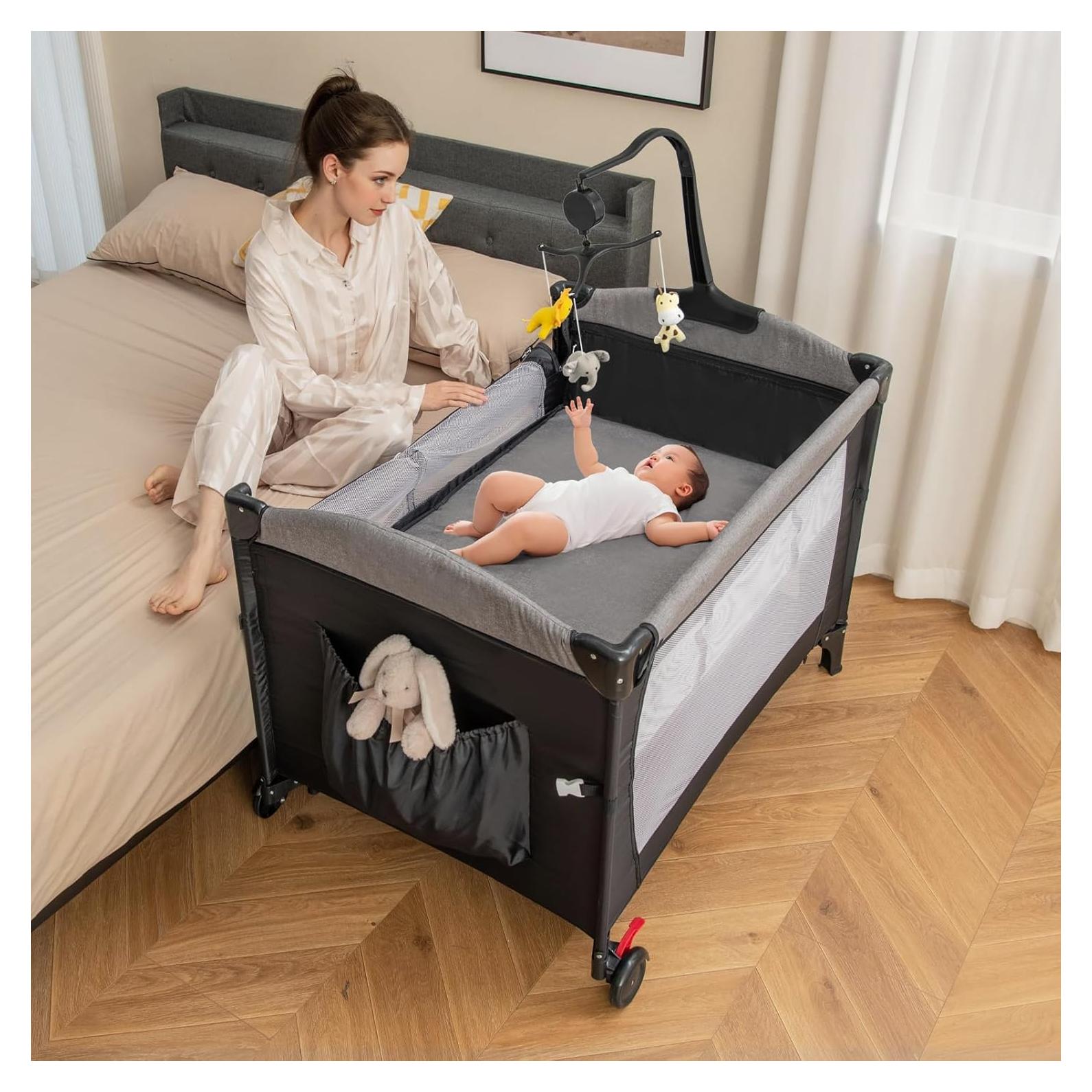 Cuna Lateral Honey Joy 6 en 1 Pack and Play para Bebés Negro