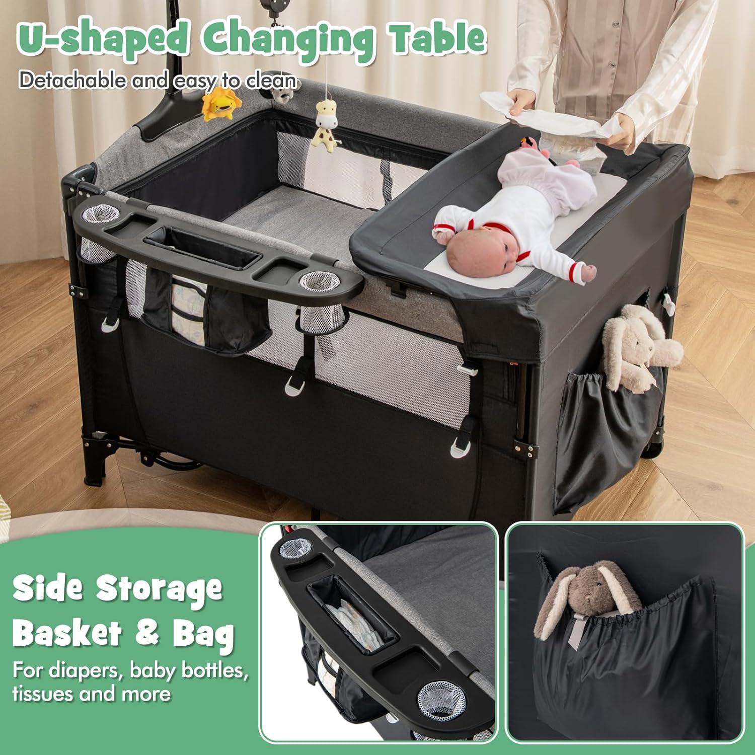 Cuna Lateral Honey Joy 6 en 1 Pack and Play para Bebés Negro