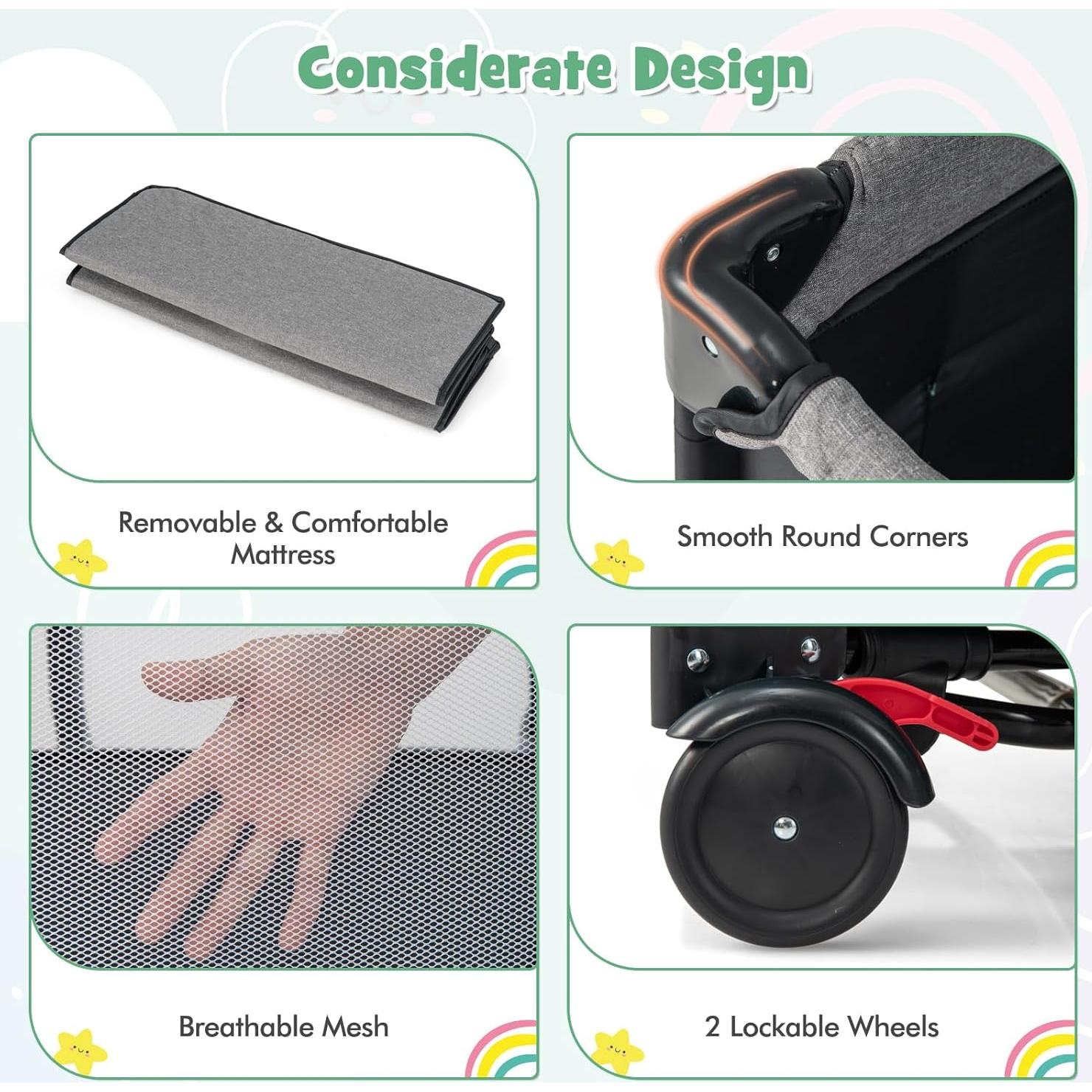 Cuna Lateral Honey Joy 6 en 1 Pack and Play para Bebés Negro