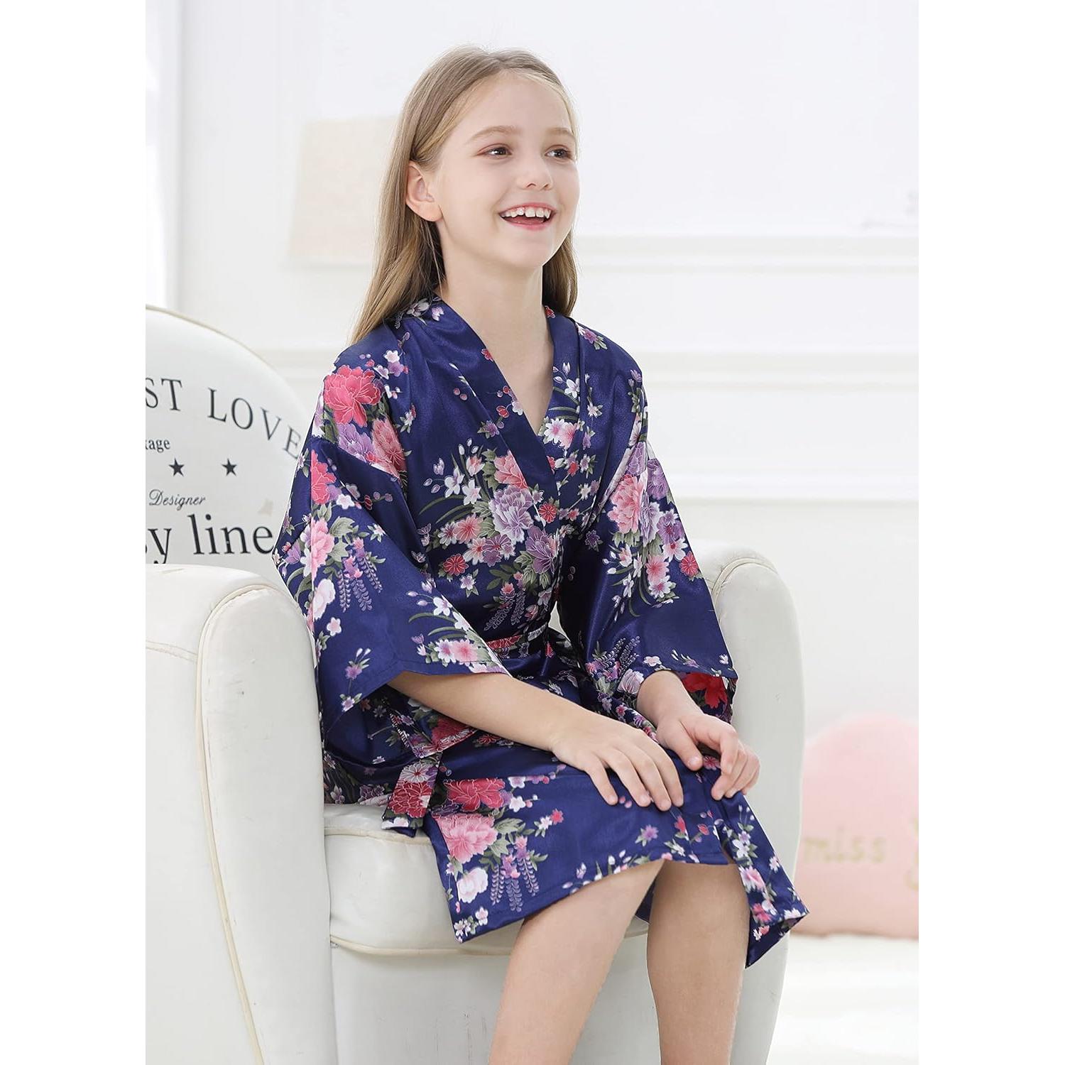 Bata de Kimono para Niña Floral de Satén 100% Poliéster