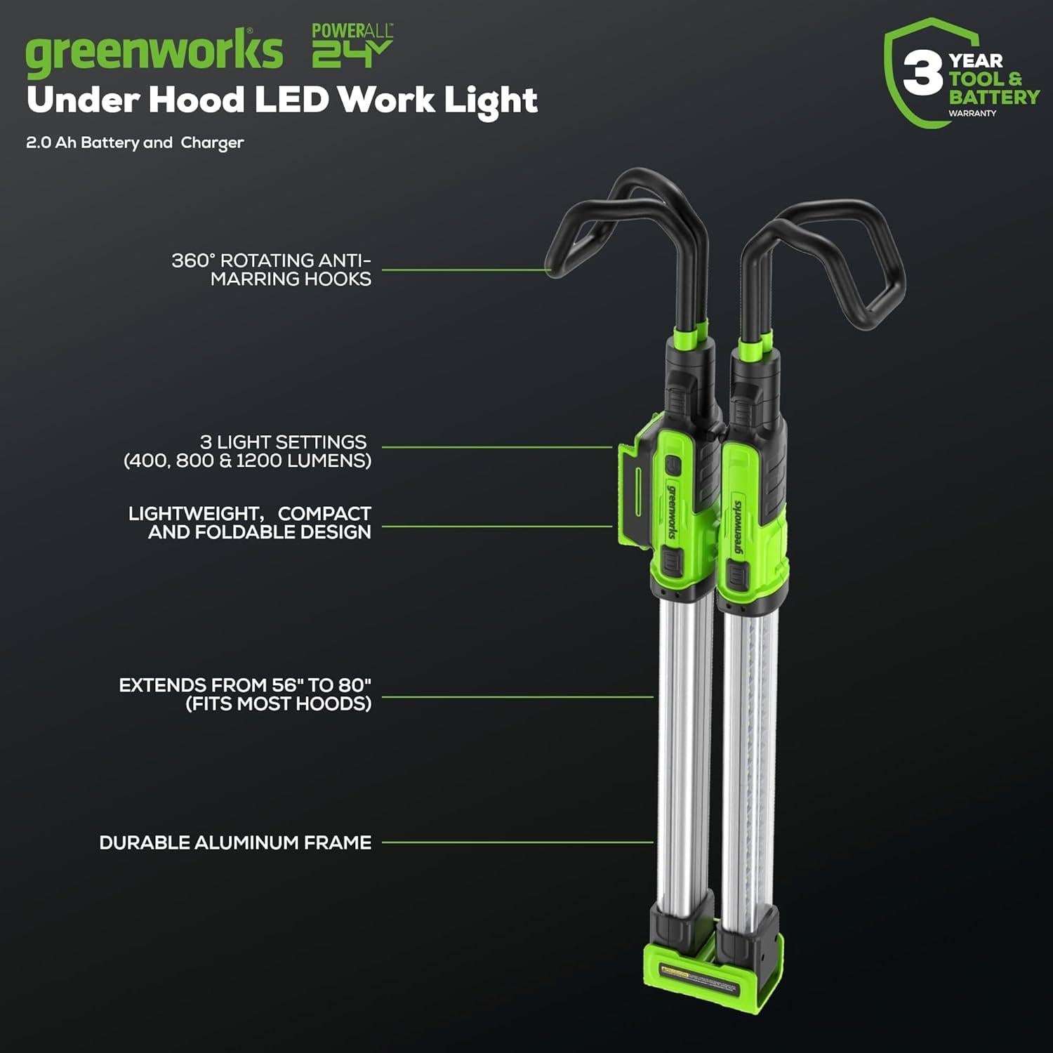 Luz de trabajo Greenworks 24V LED 1200 lúmenes 2Ah