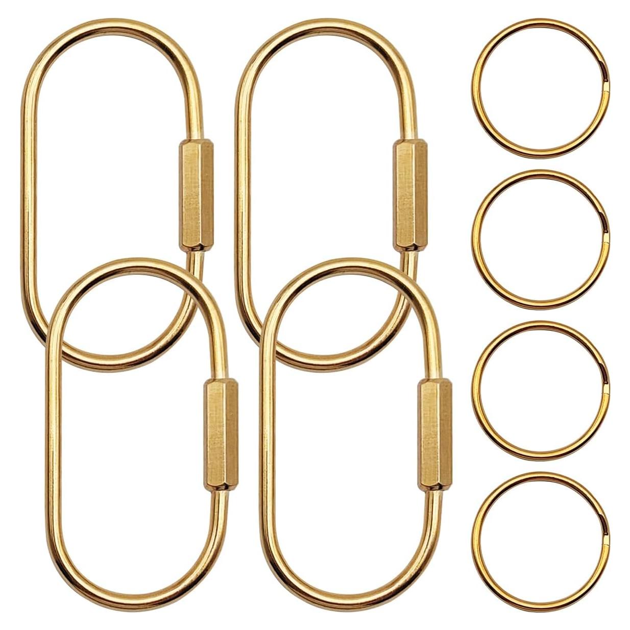 Conjunto de 4 llaveros de latón dorado con anillos en O
