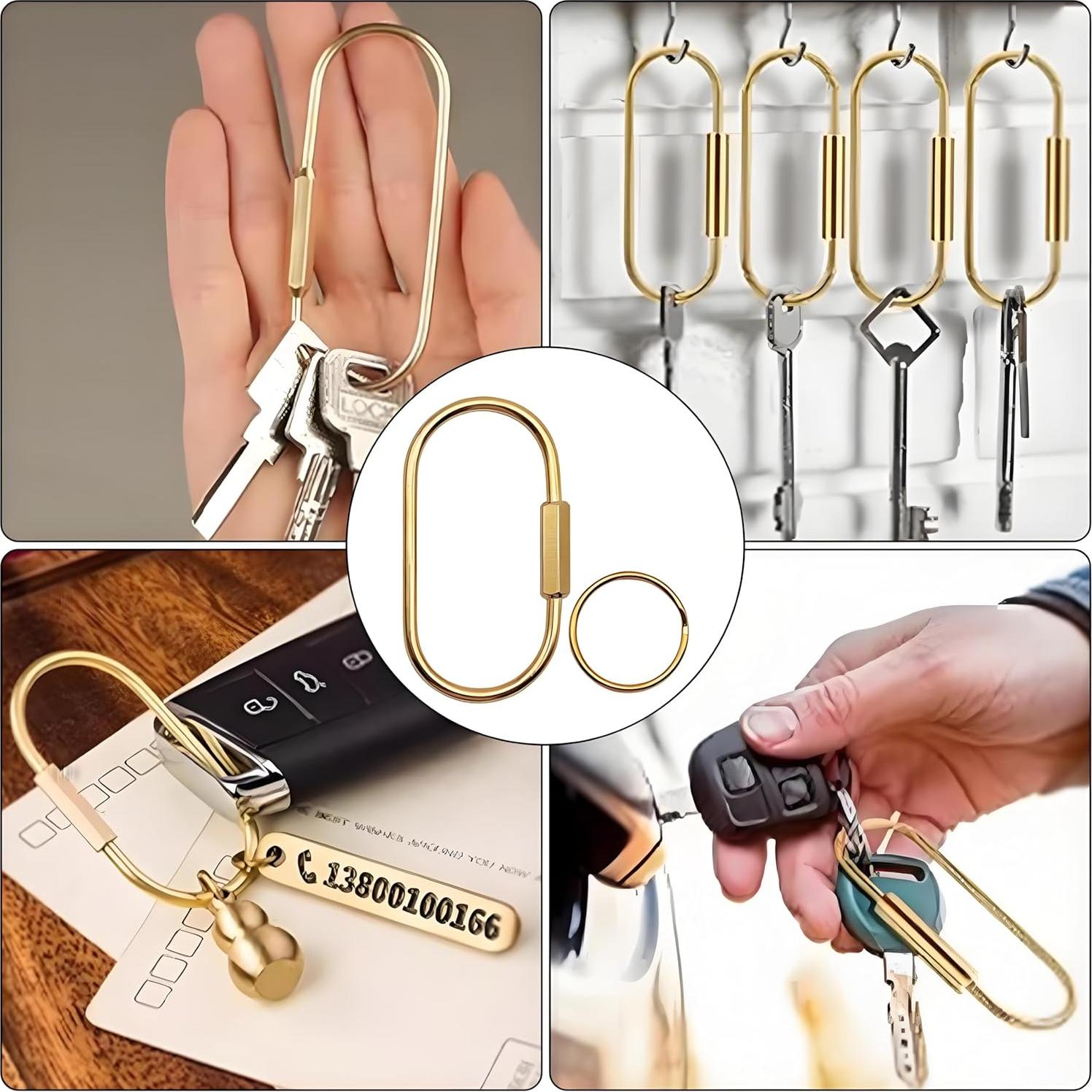 Conjunto de 4 llaveros de latón dorado con anillos en O