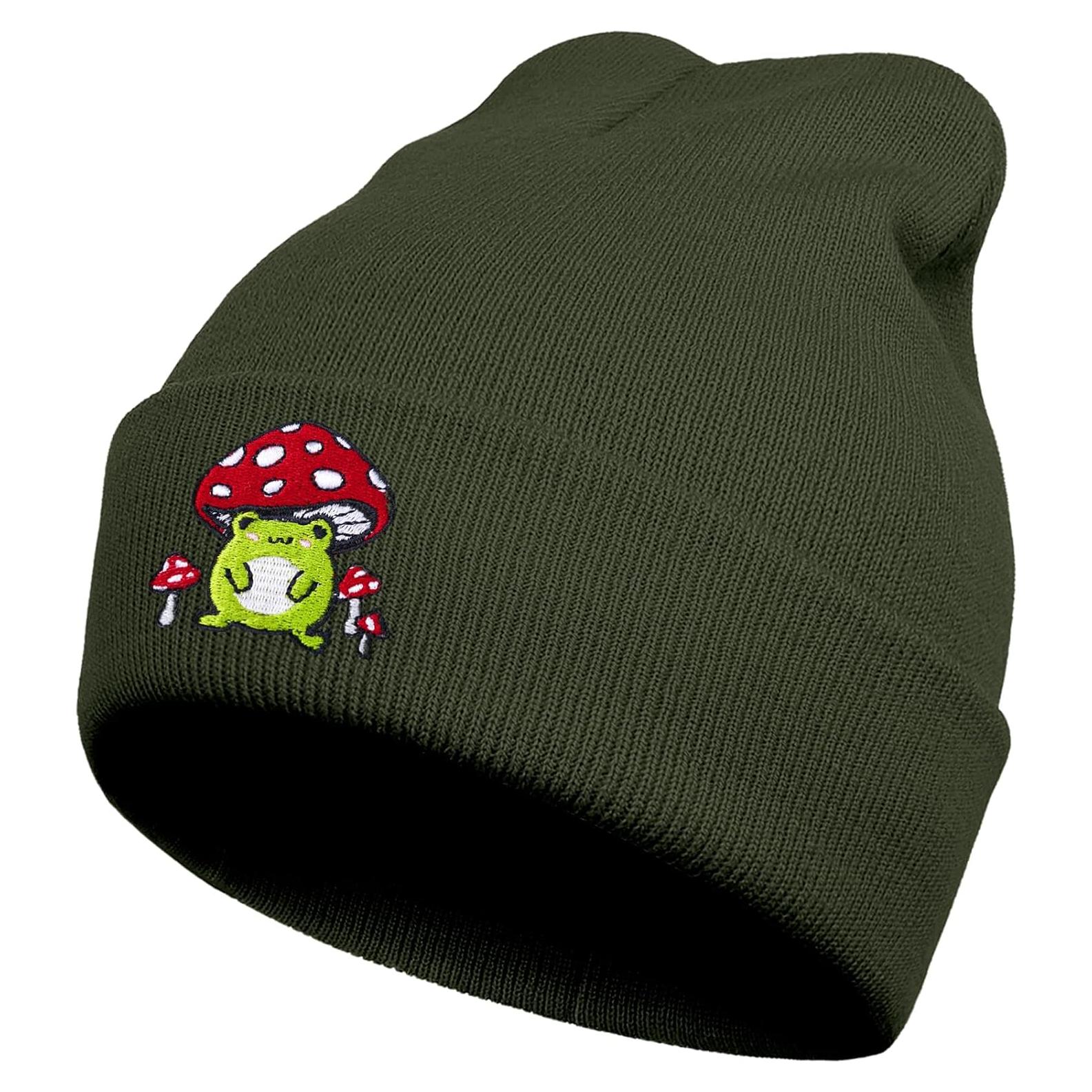 Gorro de Hongo Rana Unisex Verde con Bordado Divertido