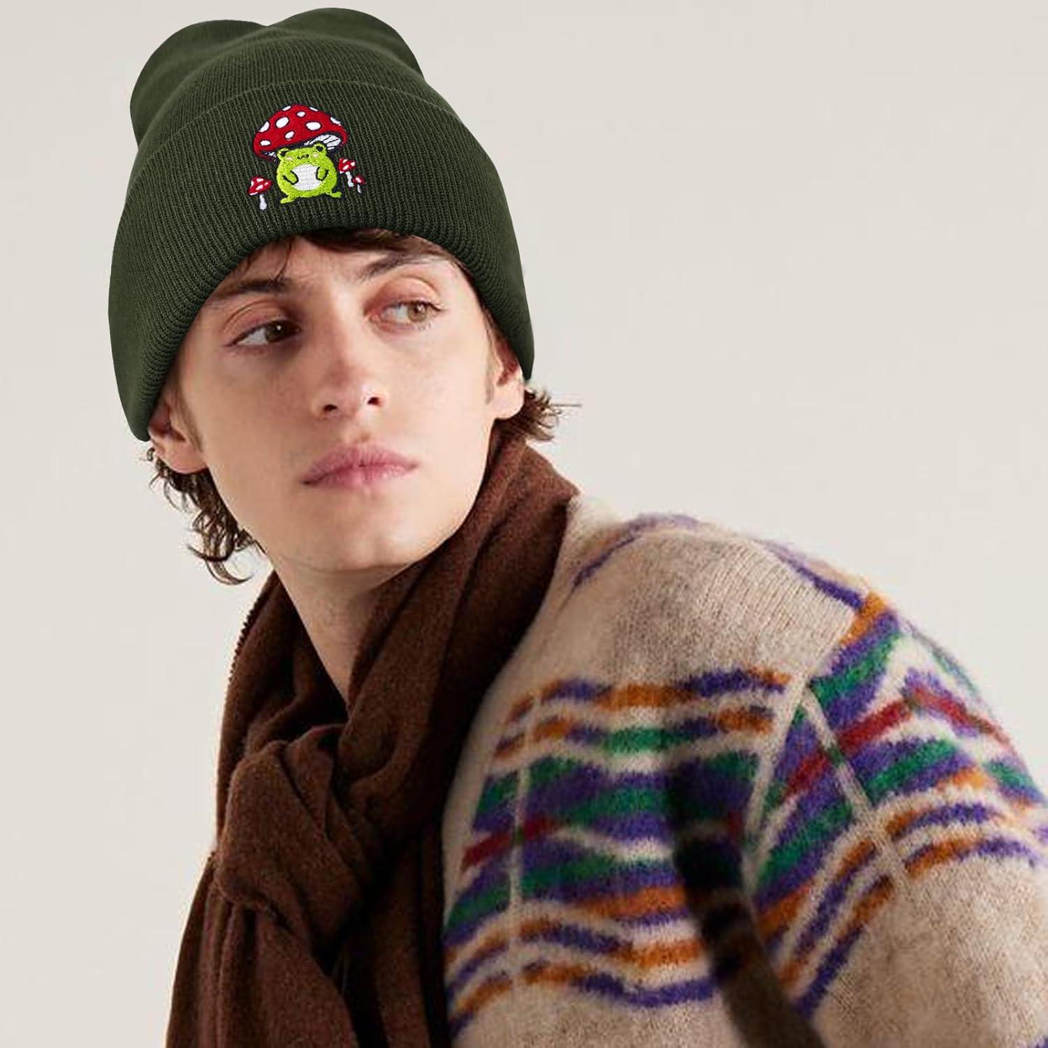 Gorro de Hongo Rana Unisex Verde con Bordado Divertido