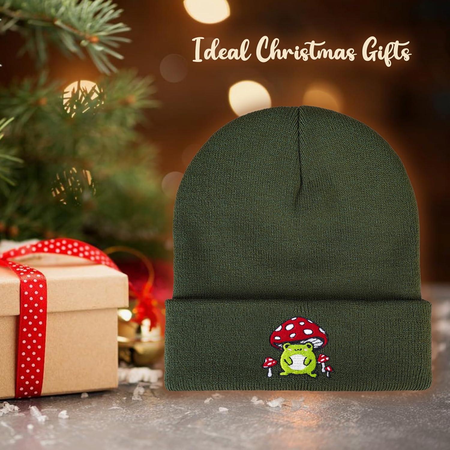 Gorro de Hongo Rana Unisex Verde con Bordado Divertido