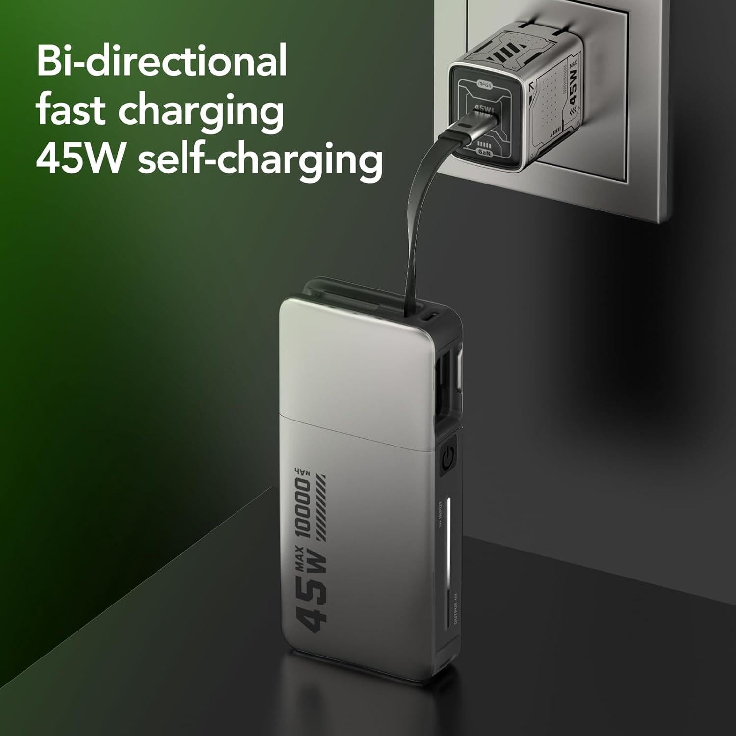 Banco de Energía 10000mAh MFish 45W Carga Rápida USB-C