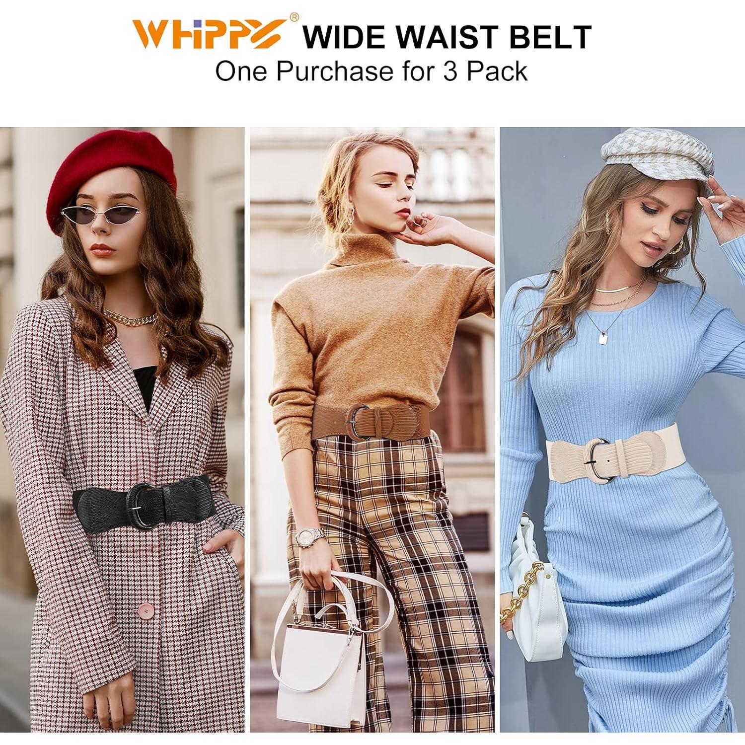 Cinturón Elástico Ancho Whippy 3 Pack para Mujeres - Negro, Marrón, Beige