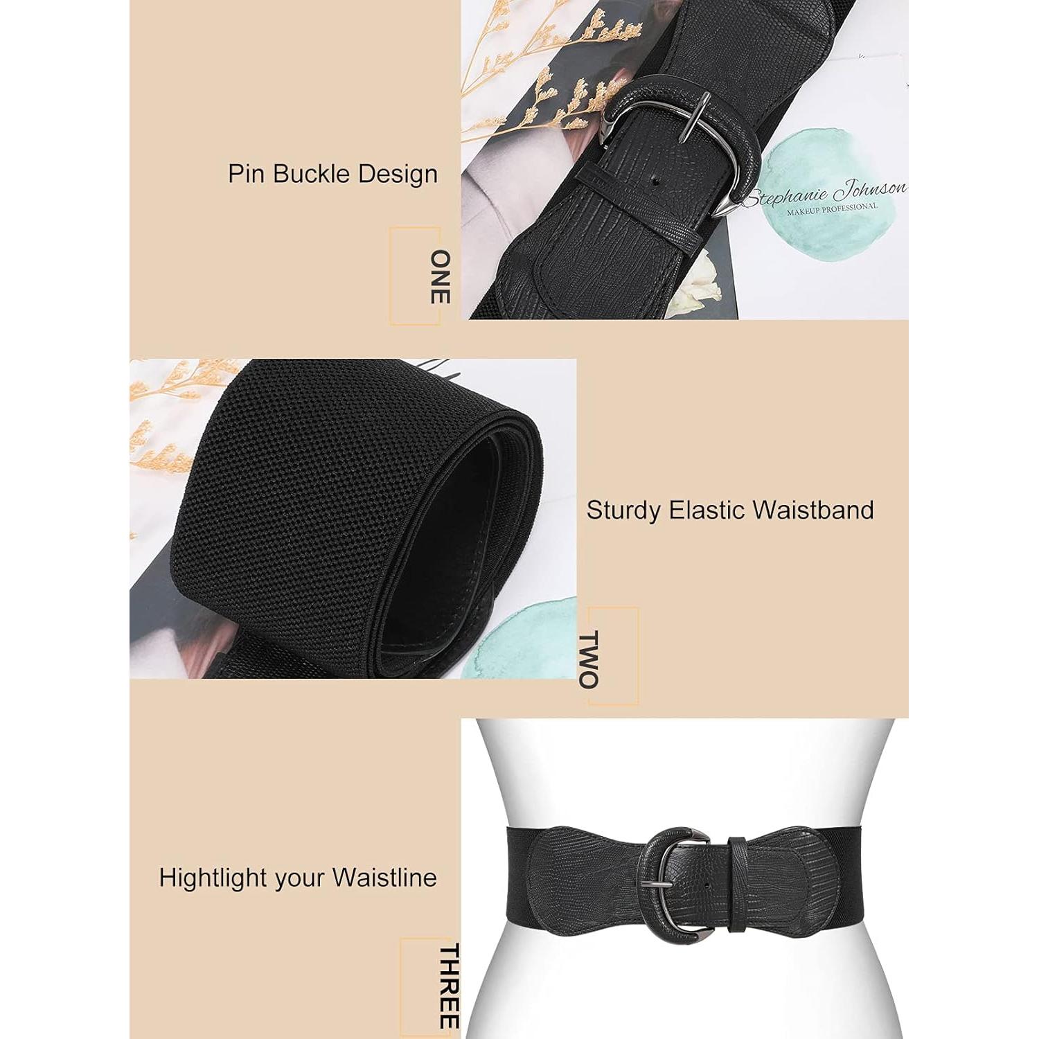 Cinturón Elástico Ancho Whippy 3 Pack para Mujeres - Negro, Marrón, Beige