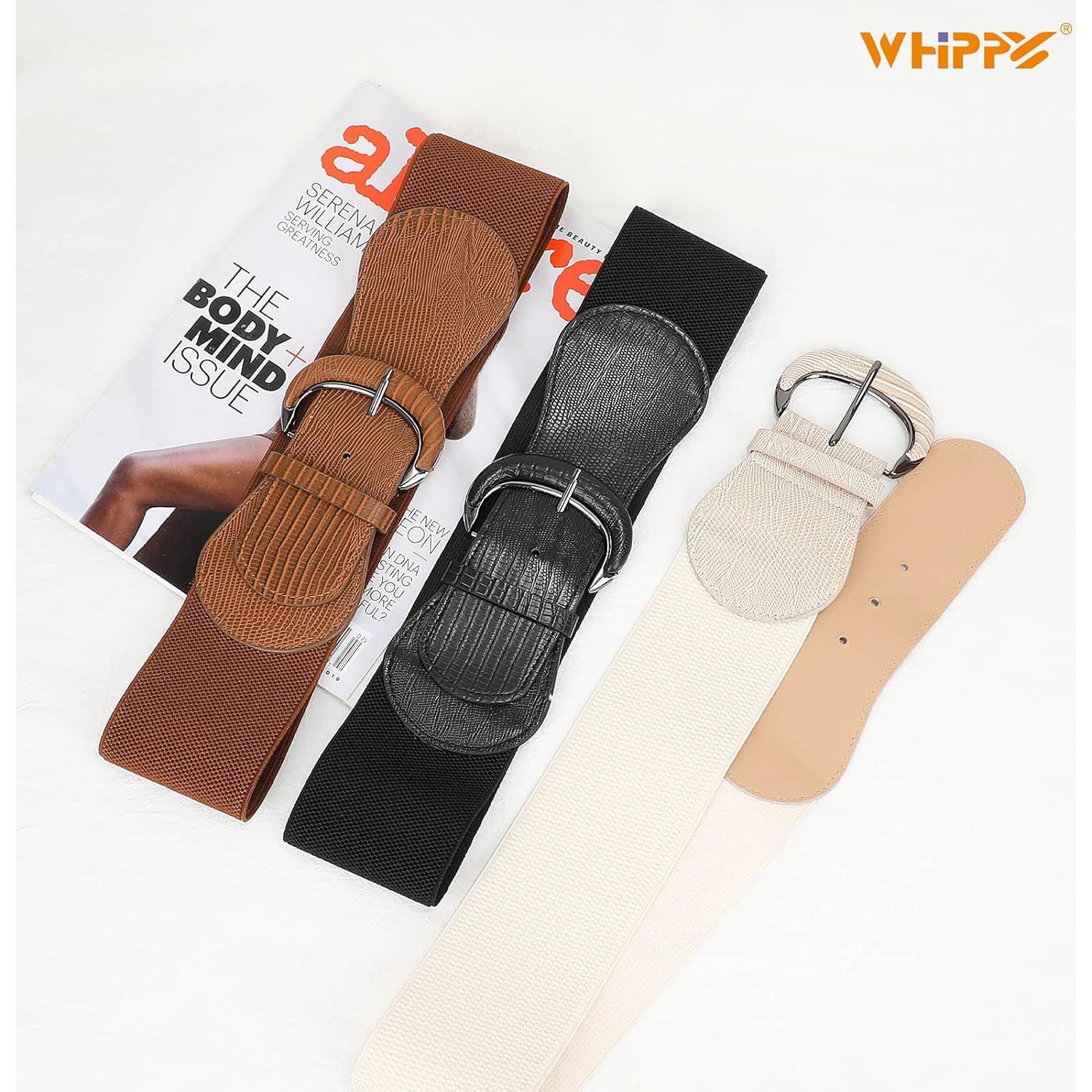 Cinturón Elástico Ancho Whippy 3 Pack para Mujeres - Negro, Marrón, Beige