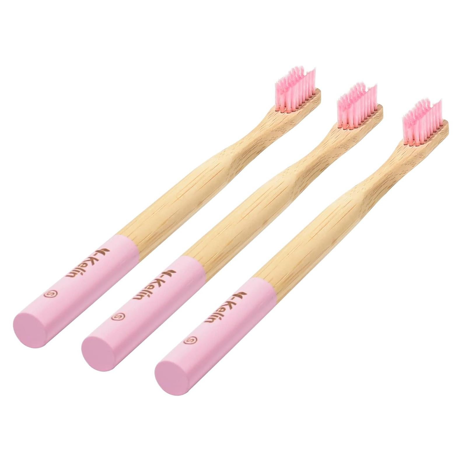 Cepillo de Dientes Ortodóntico Y-Kelin de Bambú 3 Piezas Rosa