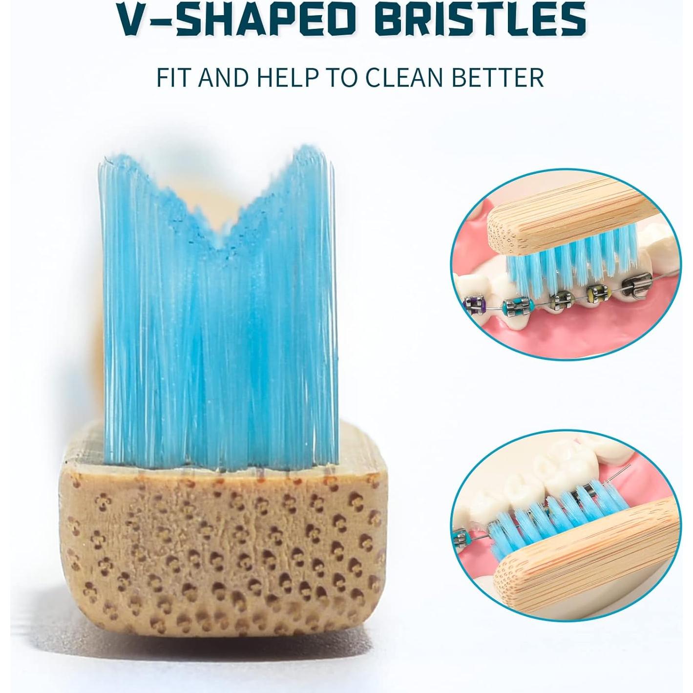 Cepillo de Dientes Ortodóntico Y-Kelin de Bambú 3 Piezas Rosa