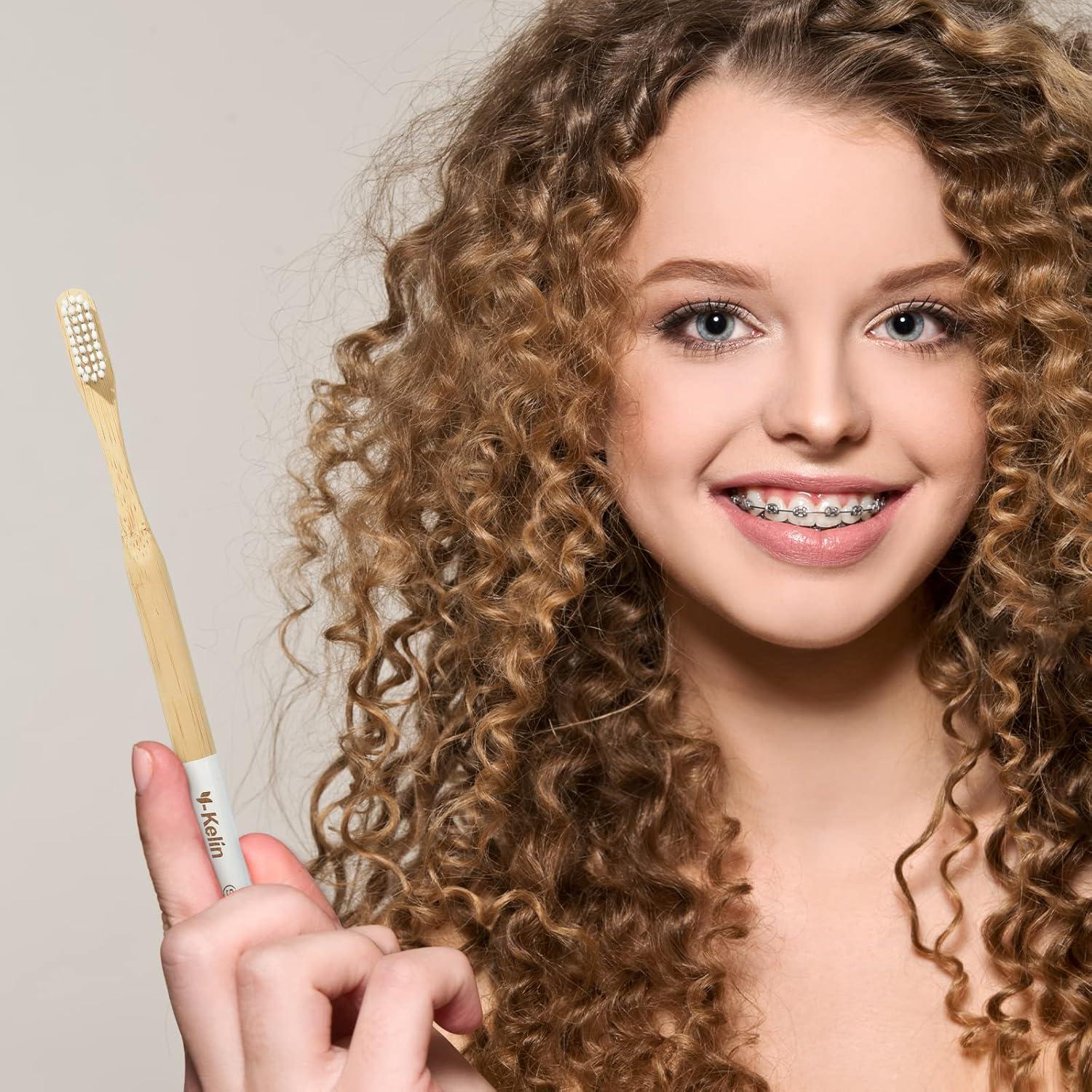 Cepillo de Dientes Ortodóntico Y-Kelin de Bambú 3 Piezas Rosa