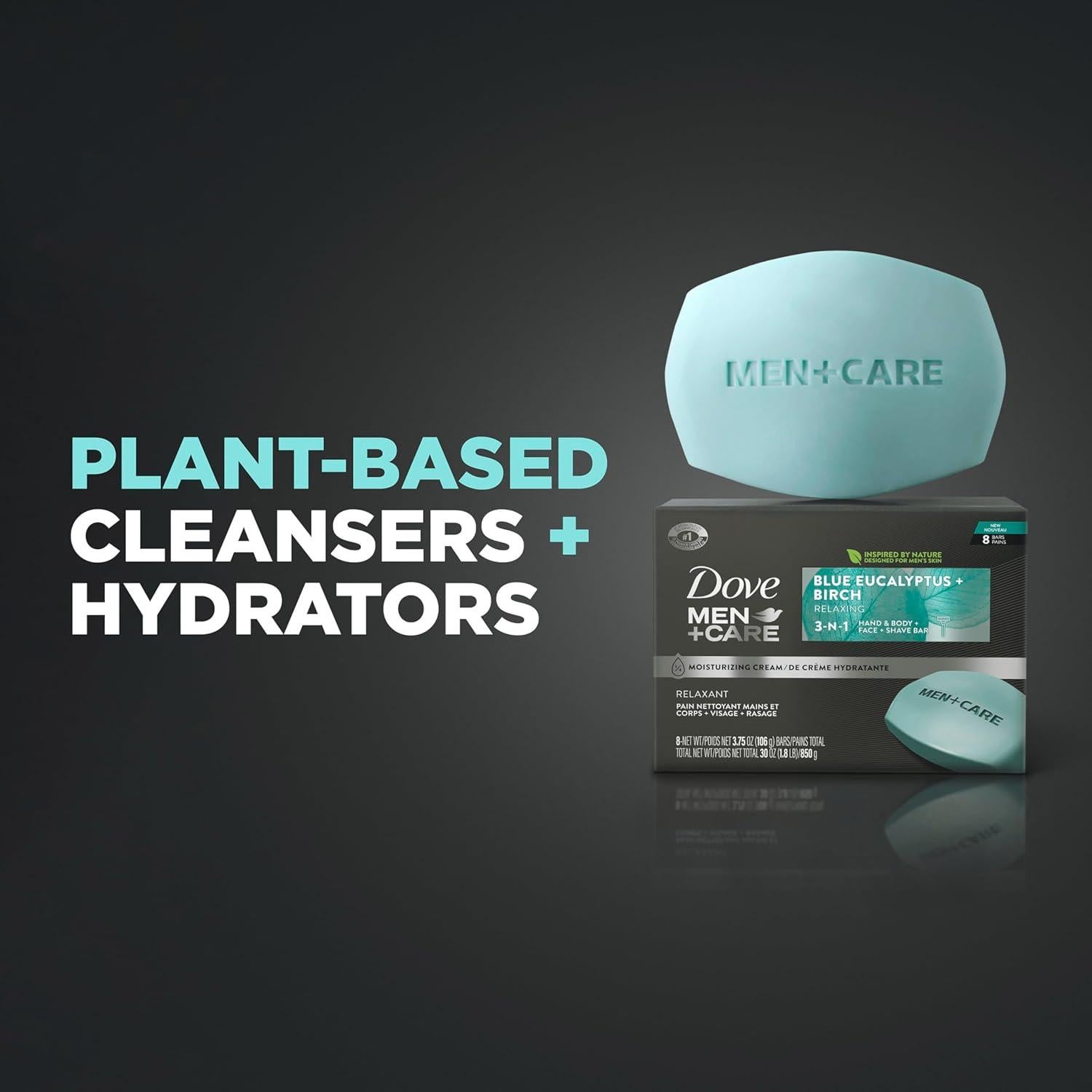 Dove Men+Care Barra 3 en 1 Eucalipto Azul 106.3g - 8 Unidades