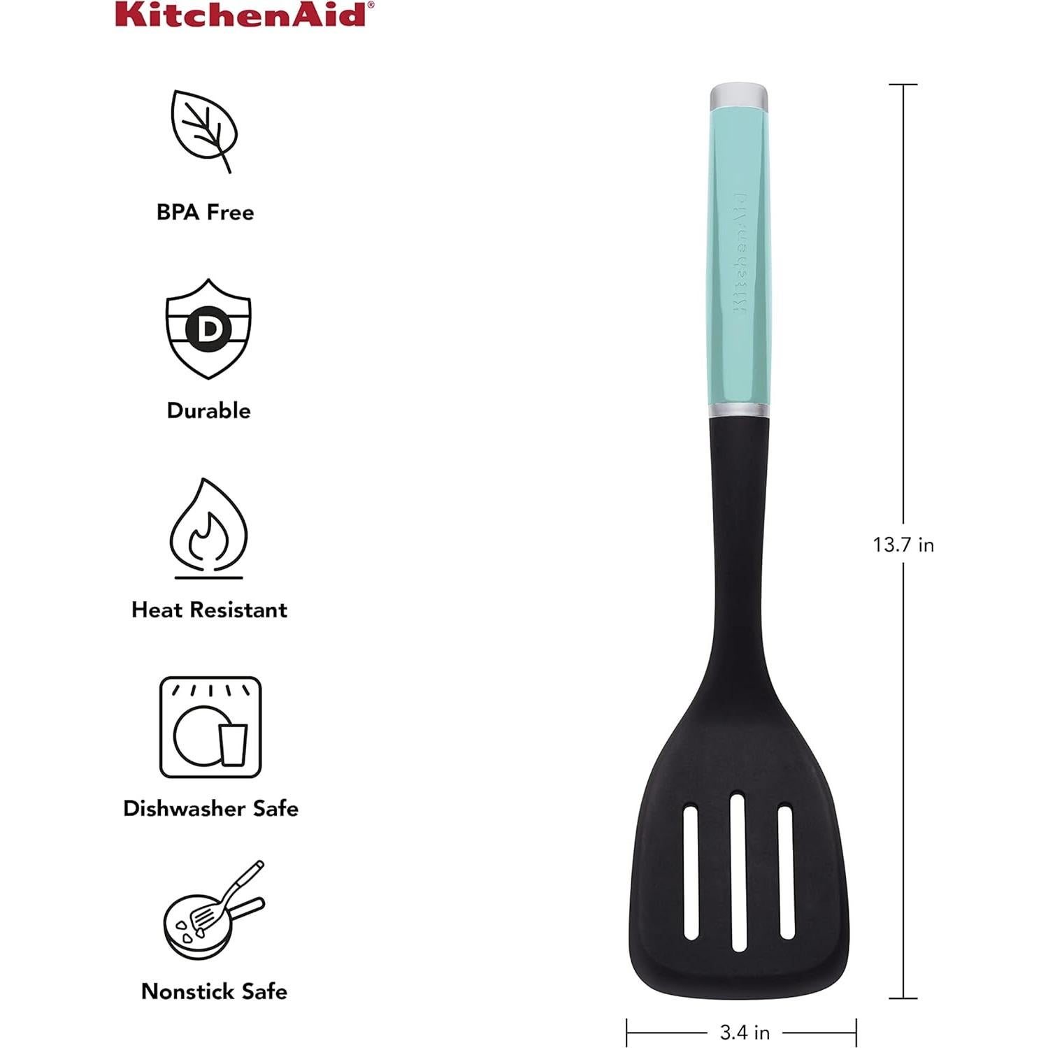 Espátula Ranurada de Nylon KitchenAid 34.7 cm Aqua Sky