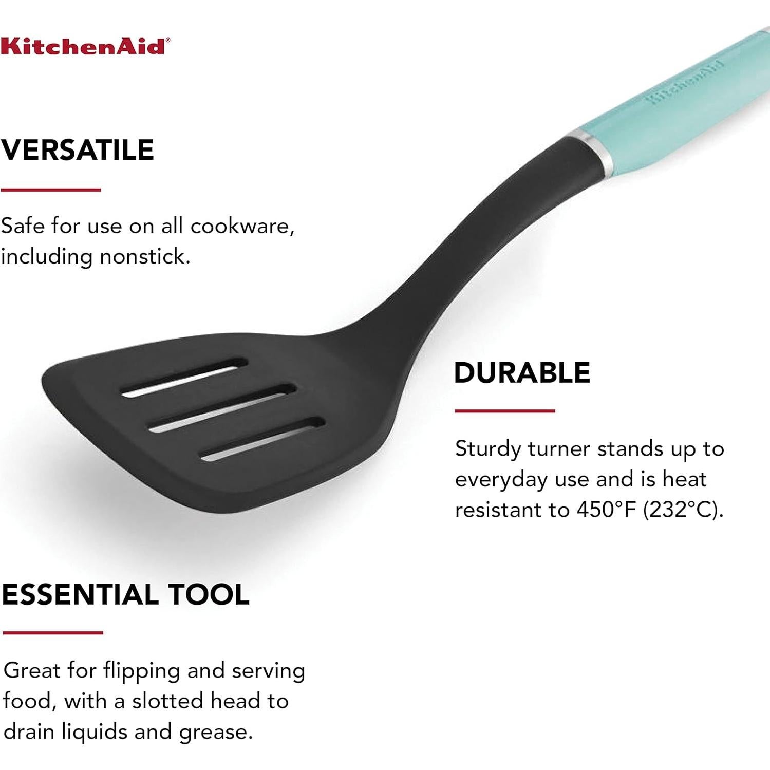 Espátula Ranurada de Nylon KitchenAid 34.7 cm Aqua Sky