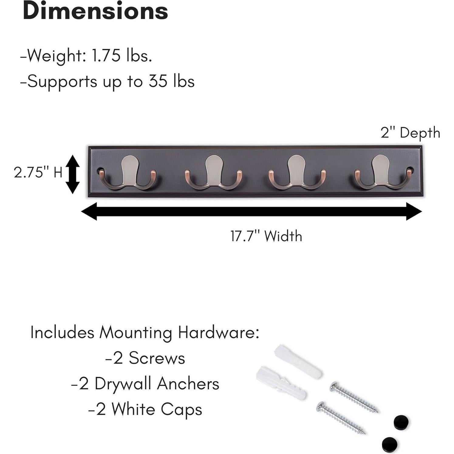 Perchero de Doble Gancho BIRDROCK HOME para Pared - 4 Ganchos