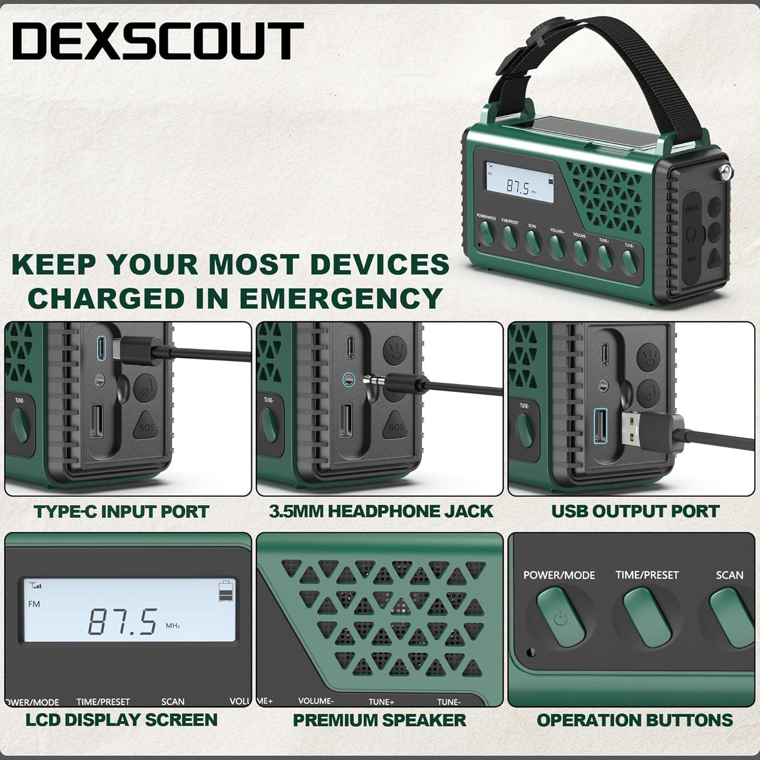 Radio Meteorológica de Emergencia DexScout 10000mAh Verde