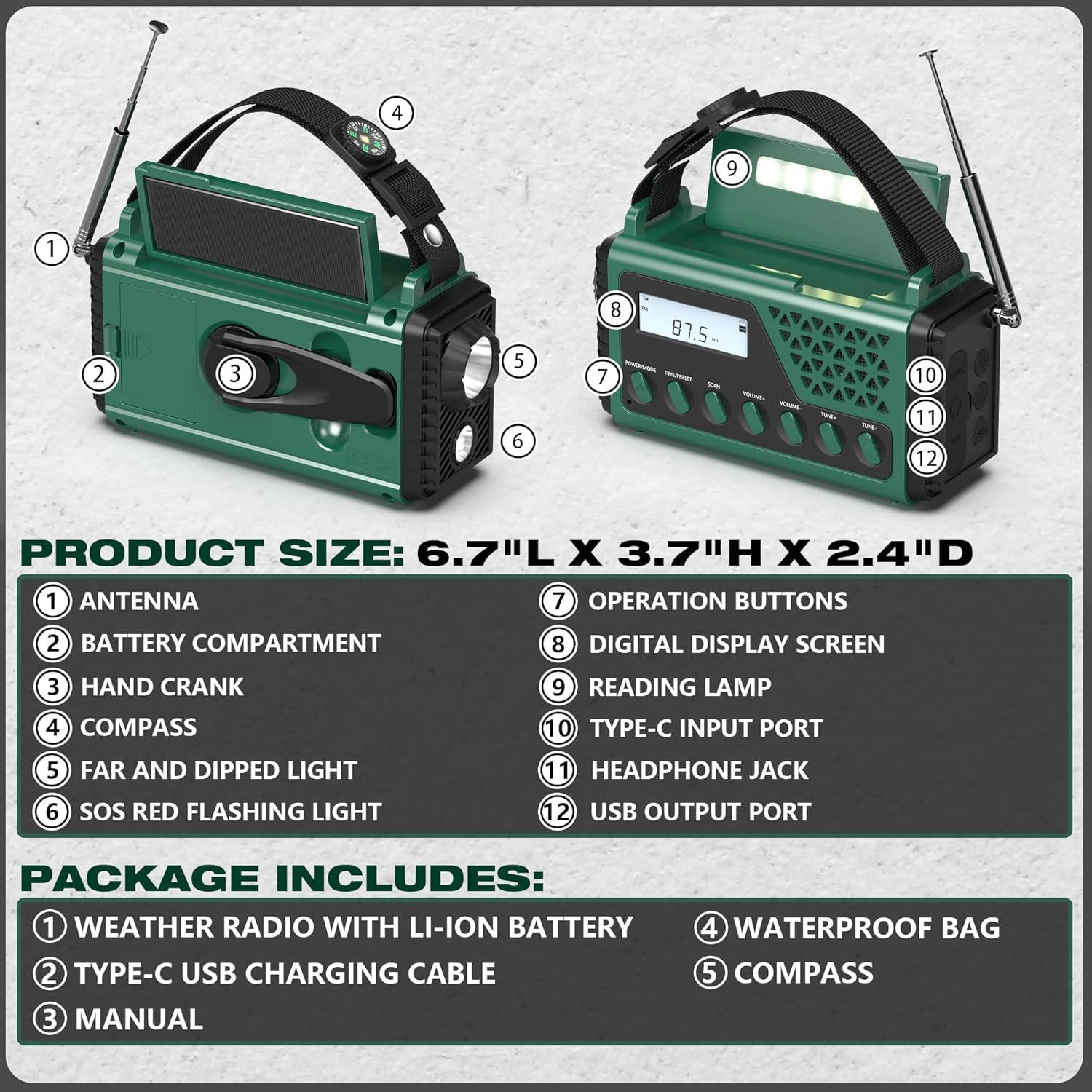 Radio Meteorológica de Emergencia DexScout 10000mAh Verde