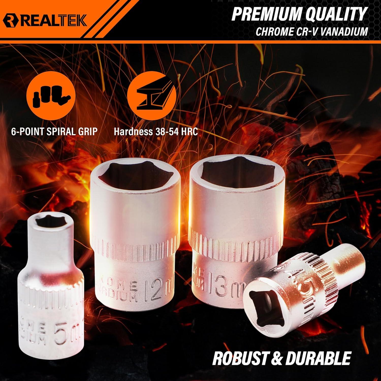 Juego de Llaves 66 Piezas REALTEK 1/4" 72 Dientes Profesional