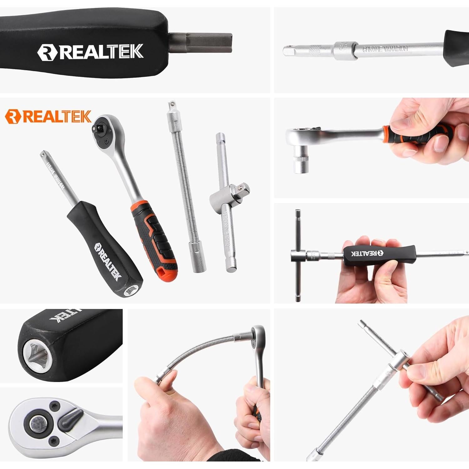 Juego de Llaves 66 Piezas REALTEK 1/4" 72 Dientes Profesional