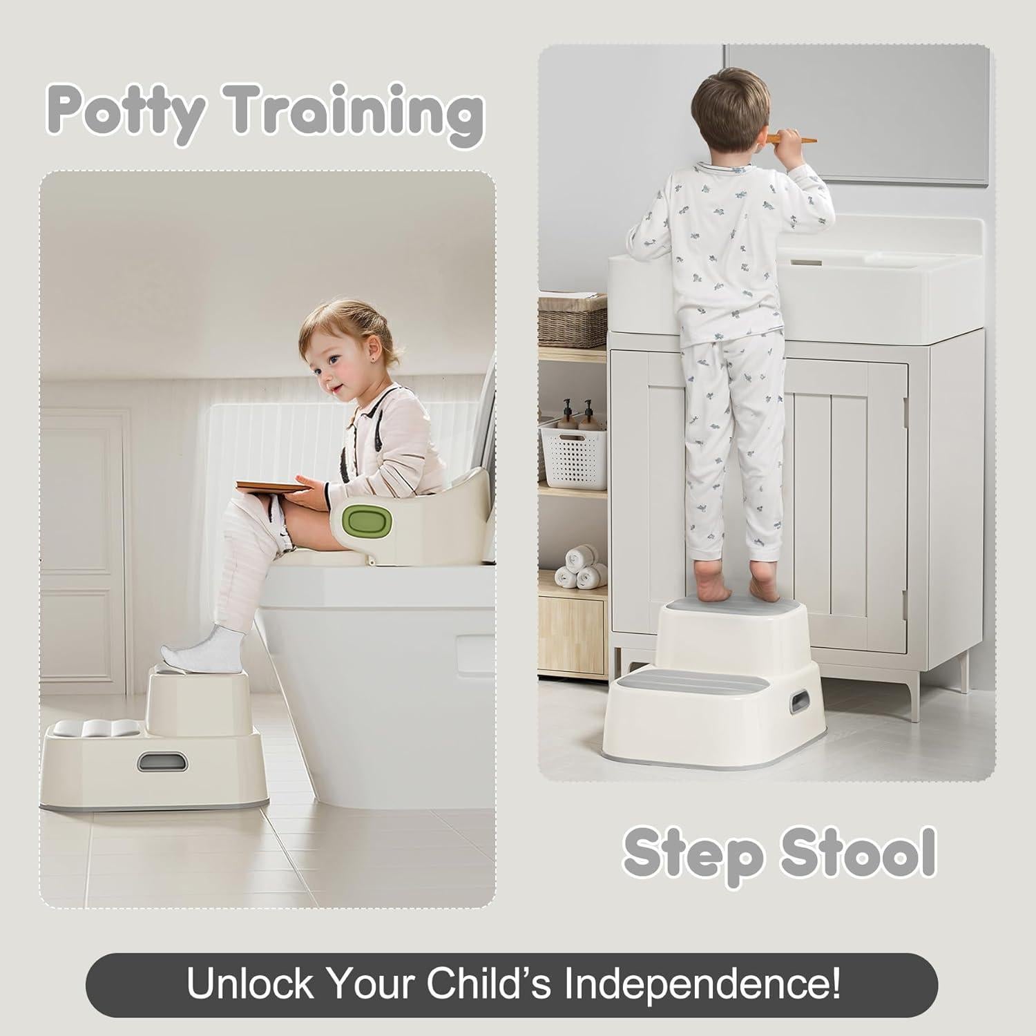 Escalón Antideslizante para Niños AKIMRABY - Gris, 2 Niveles