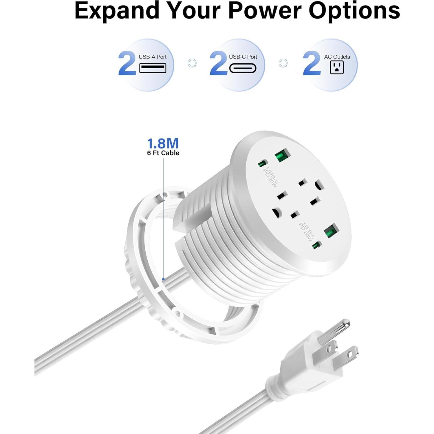 Grommet de Poder Jgstkcity 40W 2 AC 4 USB Carga Rápida