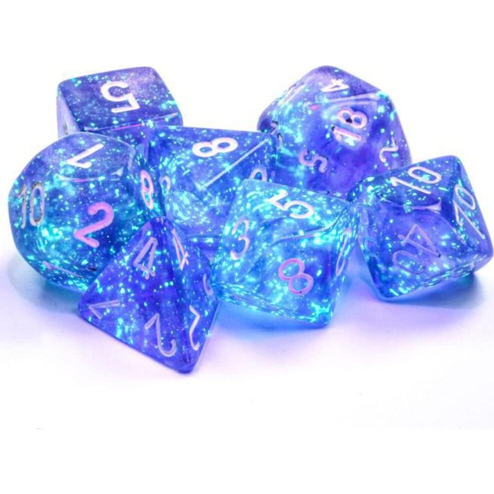 Juego de Dados DND Chessex 7 Poliedricos Luminosos 16mm