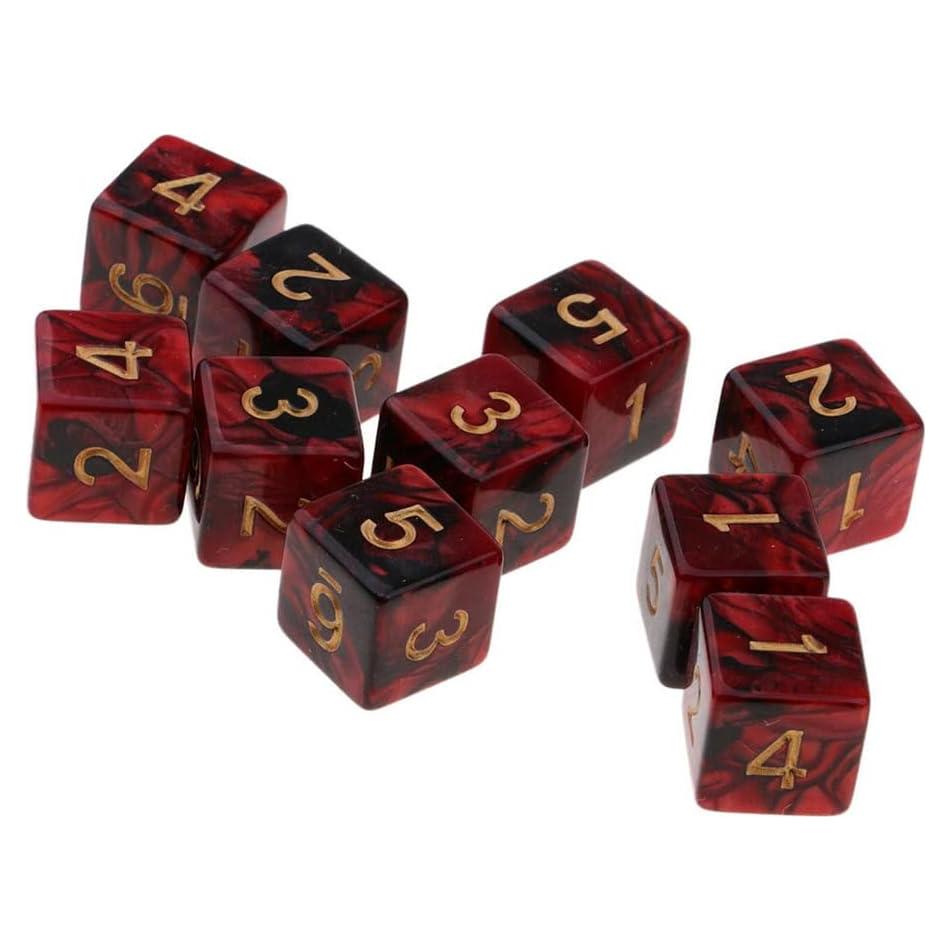 10 Dados Poliedricos D6 Acrílico 16mm Rojo Negro para RPG