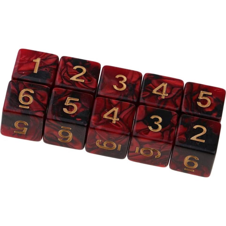 10 Dados Poliedricos D6 Acrílico 16mm Rojo Negro para RPG