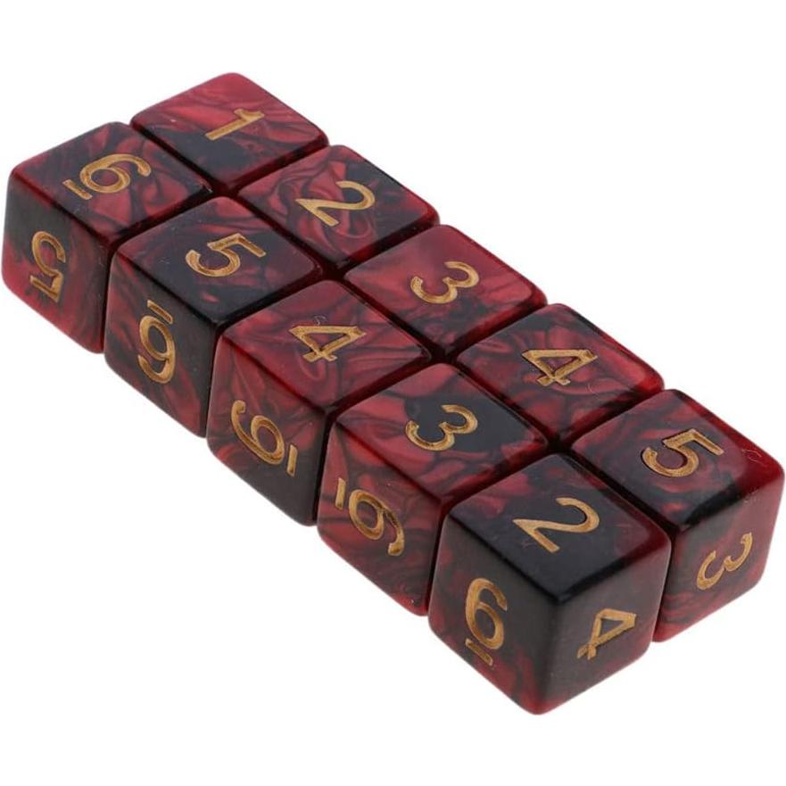 10 Dados Poliedricos D6 Acrílico 16mm Rojo Negro para RPG
