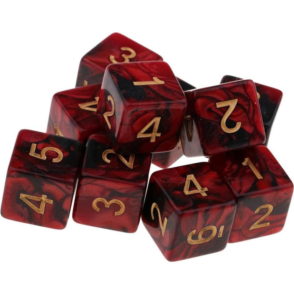10 Dados Poliedricos D6 Acrílico 16mm Rojo Negro para RPG