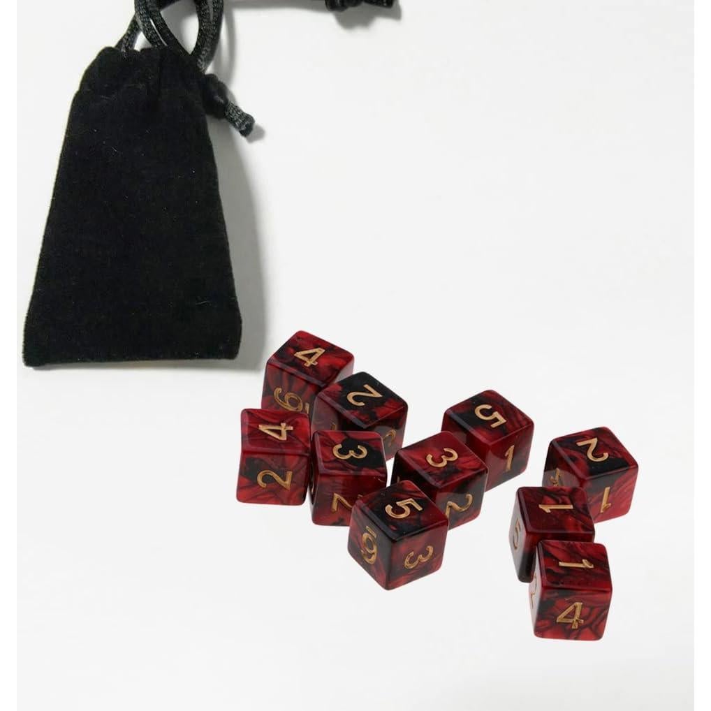 10 Dados Poliedricos D6 Acrílico 16mm Rojo Negro para RPG