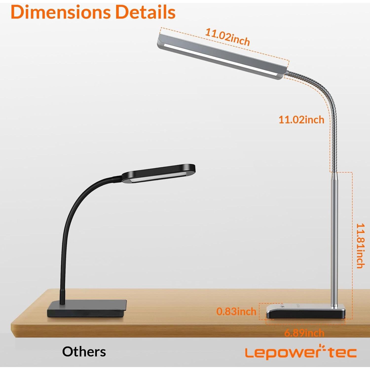 Lámpara de Escritorio LED LEPOWER-TEC 12W Plata, 60 Modos