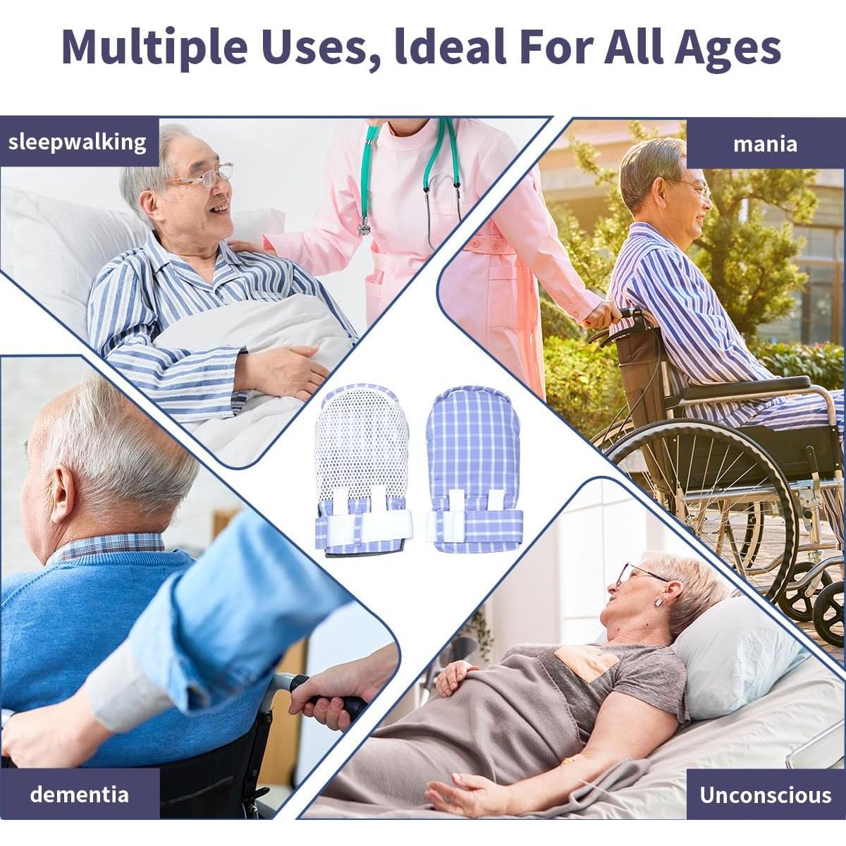 Guantes de Restricción Ehucon para Demencia - 2 Piezas, Transpirables y Lavables