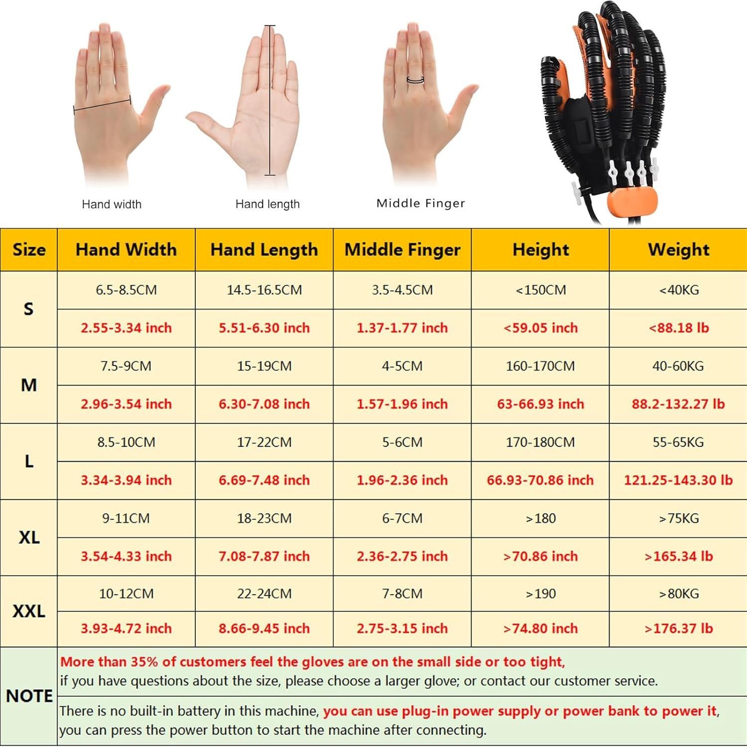 Guantes Rehabilitadores Robóticos JBMBHC Mano Izquierda XL Naranja