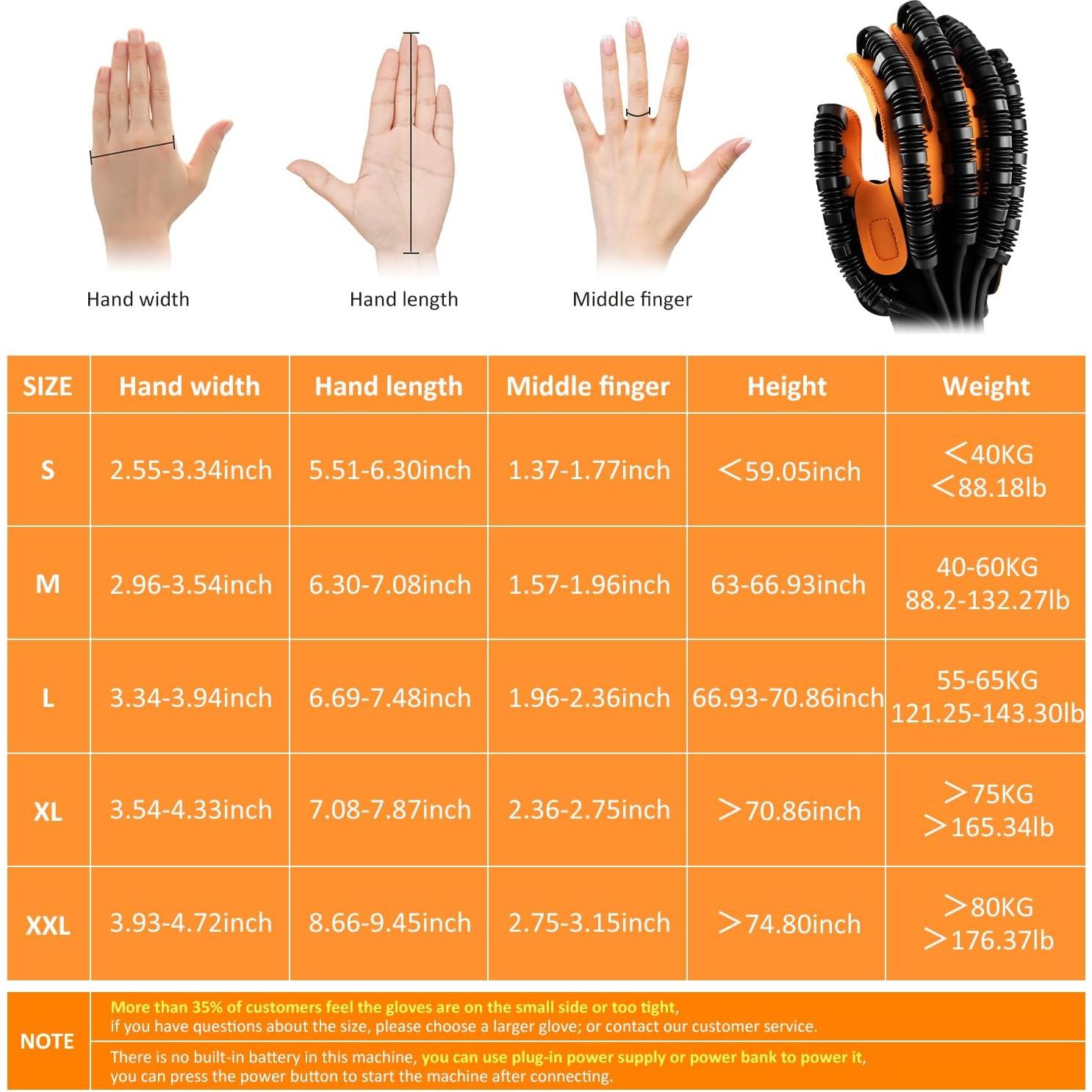 Guantes de Rehabilitación JBMBHC para Mano Izquierda L Naranja