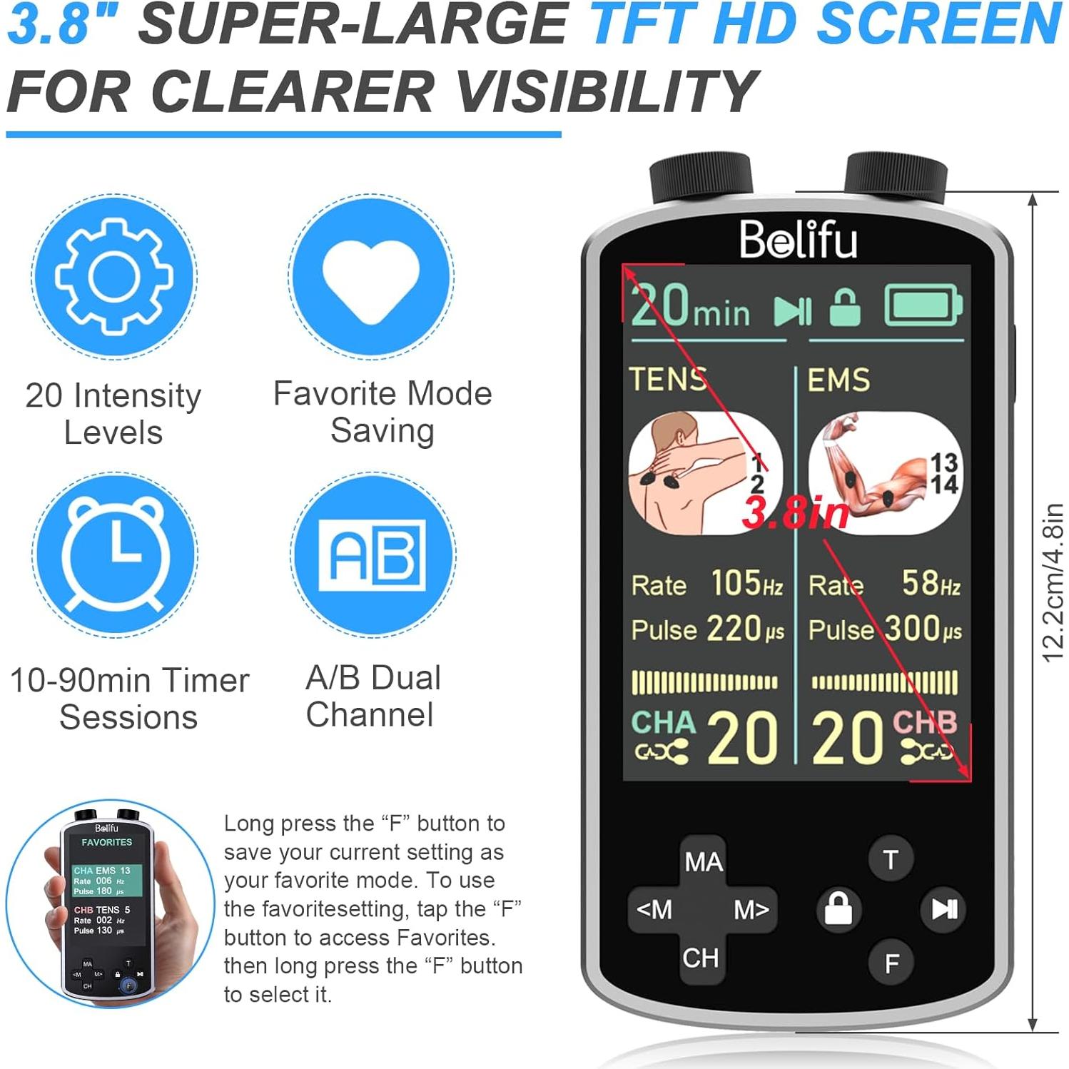 Unidad de Estimulacion Muscular TENS EMS Belifu 4 en 1 36 Modos