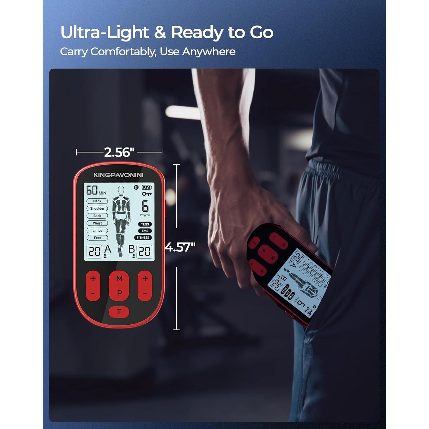 Estimulador Muscular TENS 3-en-1 KingPavonini Rojo 36 Modos