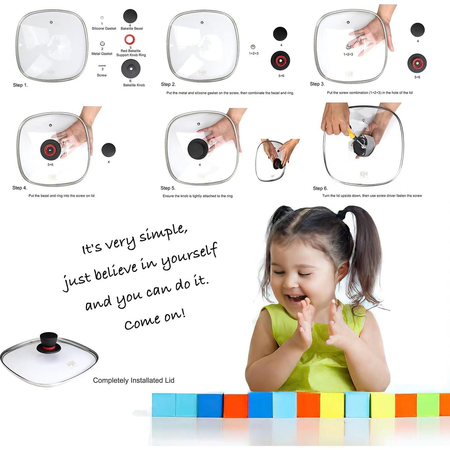 Tapa de vidrio cuadrada FOLI 10.5" (26.67 cm) con orificio