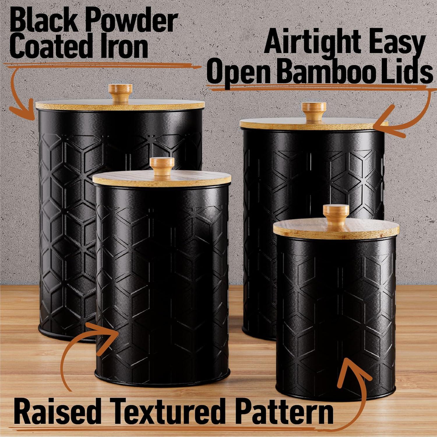 Juego de 4 Tarros de Cocina HB Design Co. Negro Texturizado