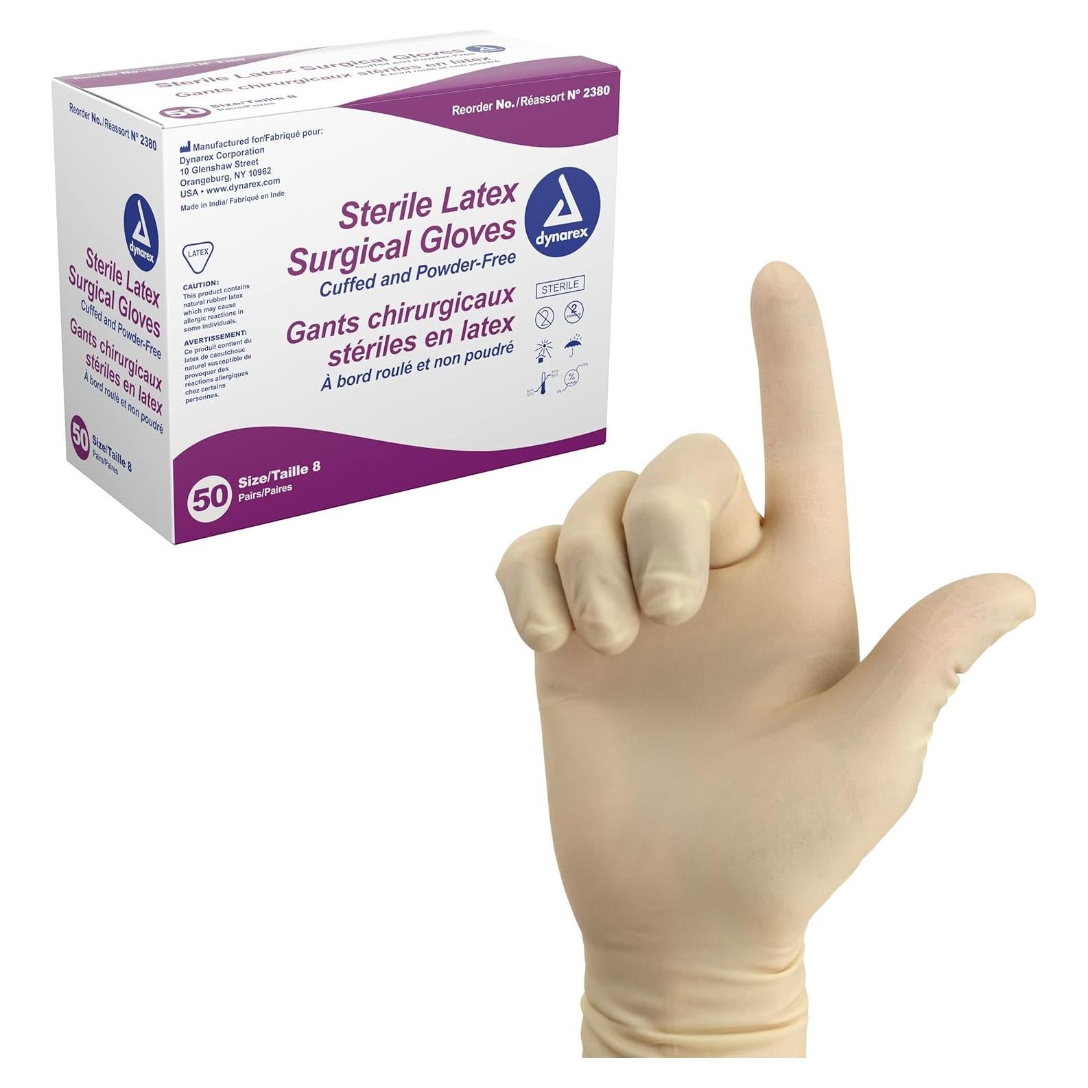 Guantes Quirúrgicos Estériles de Láttex Dynarex 50 Pares T8