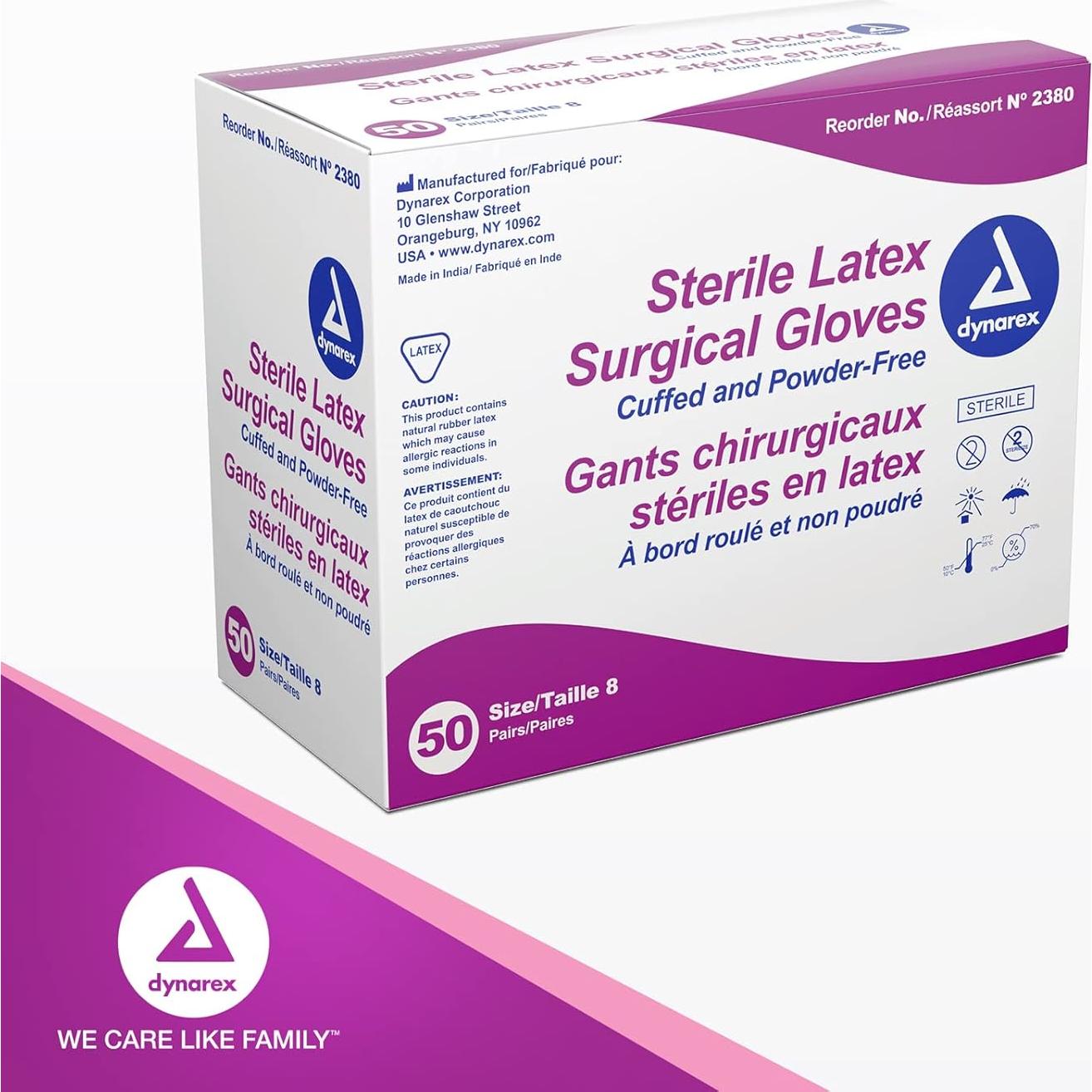 Guantes Quirúrgicos Estériles de Láttex Dynarex 50 Pares T8