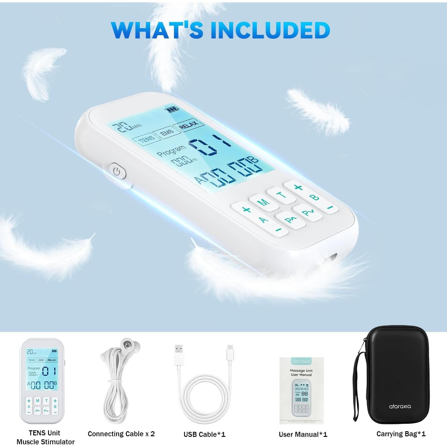 Estimulador Muscular TENS Ataraxia SM9075 3-en-1 con 60 Modos