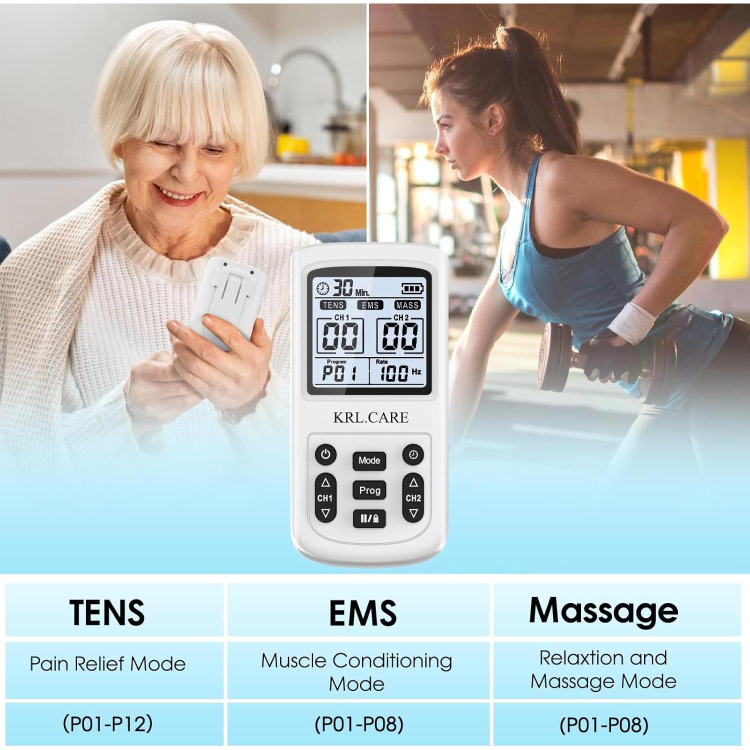 Estimulador Muscular TENS EMS KRL.CARE 3-en-1 Portátil 40 Niveles