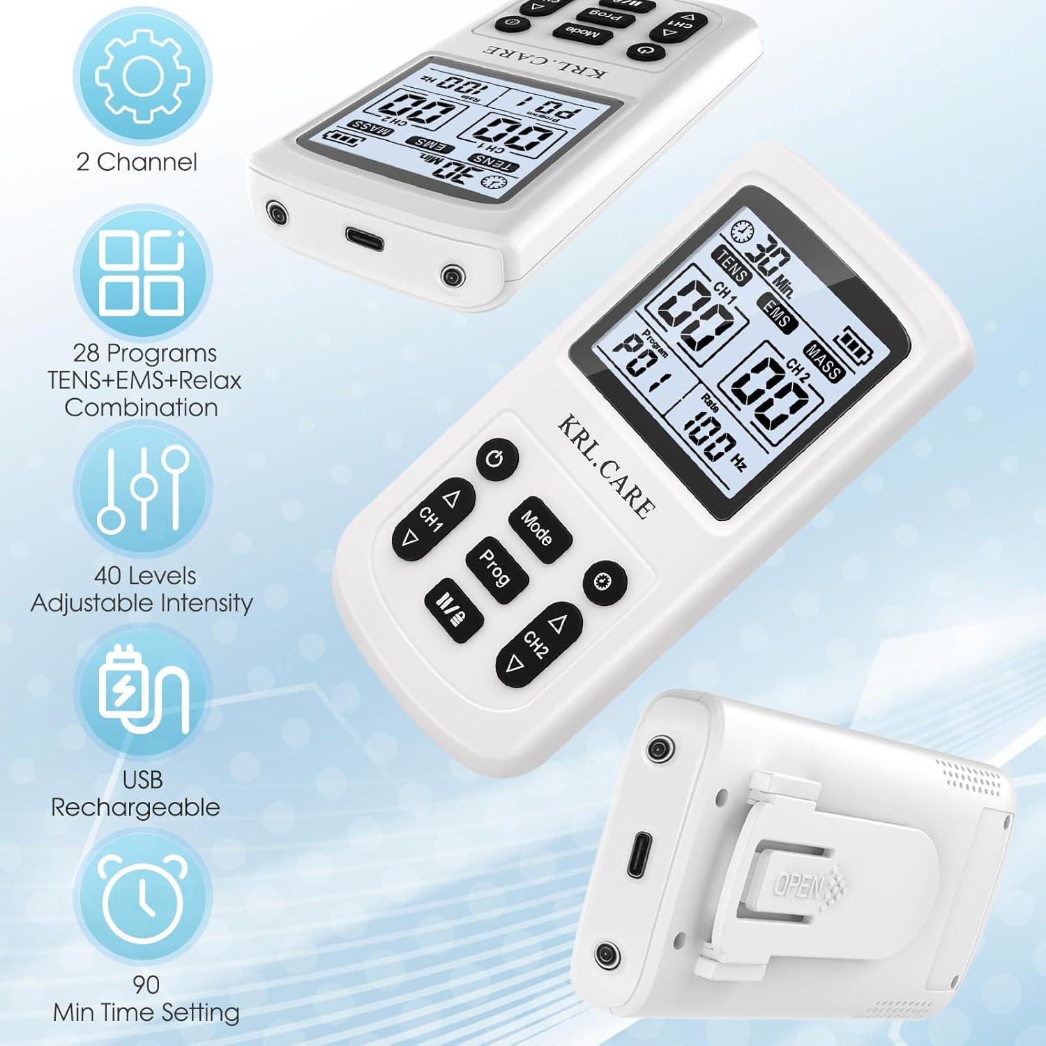 Estimulador Muscular TENS EMS KRL.CARE 3-en-1 Portátil 40 Niveles