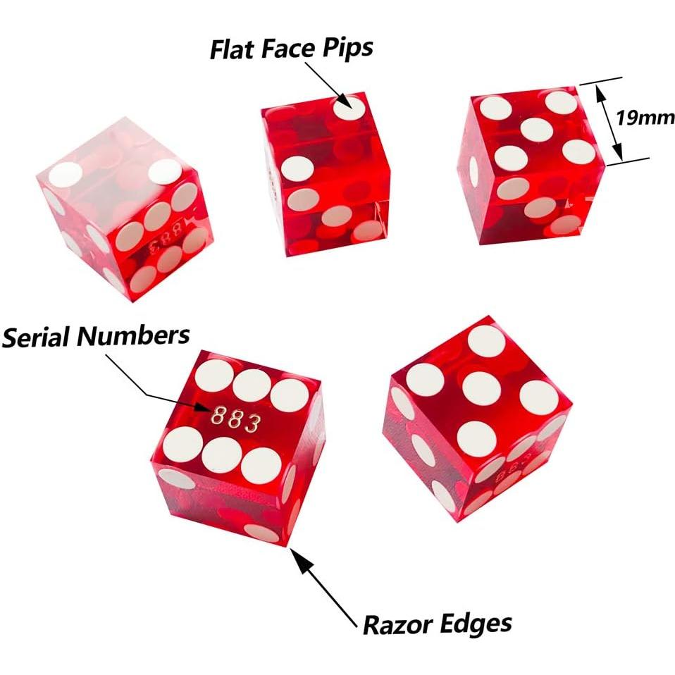 Dados de Craps Yuanhe 19mm Grado AAA Set de 5 Rojo