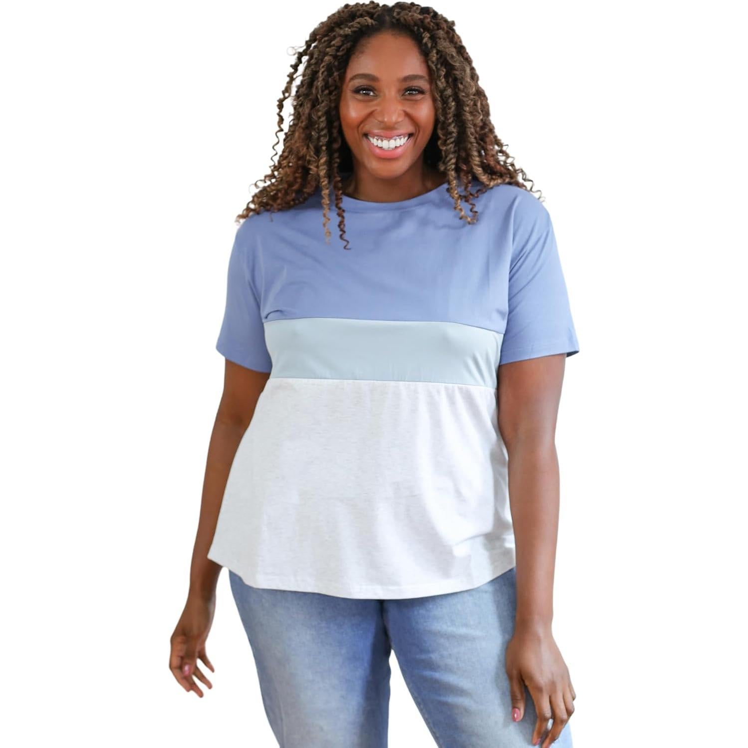 Camiseta de Lactancia Movemama con Cremallera Invisible - Azul/Gris