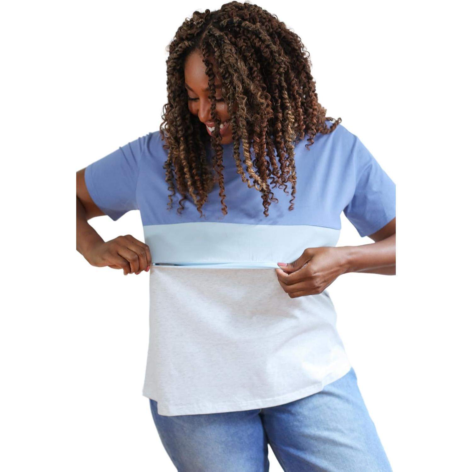 Camiseta de Lactancia Movemama con Cremallera Invisible - Azul/Gris